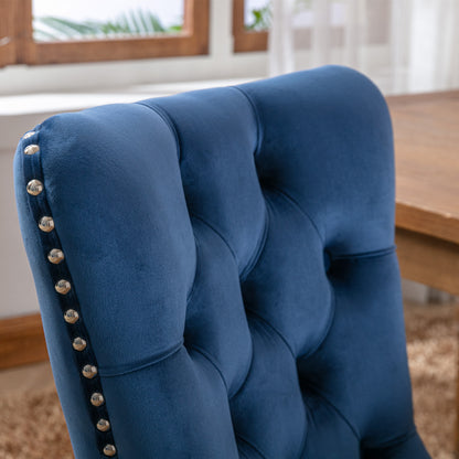 Nikki Collection Modern, High-end Tufted Solid Wood Contemporary Velvet Upholstered Dining Chair with Wood Legs Nailhead Trim 2-Pcs Set,Blue, SW2001BL image 9