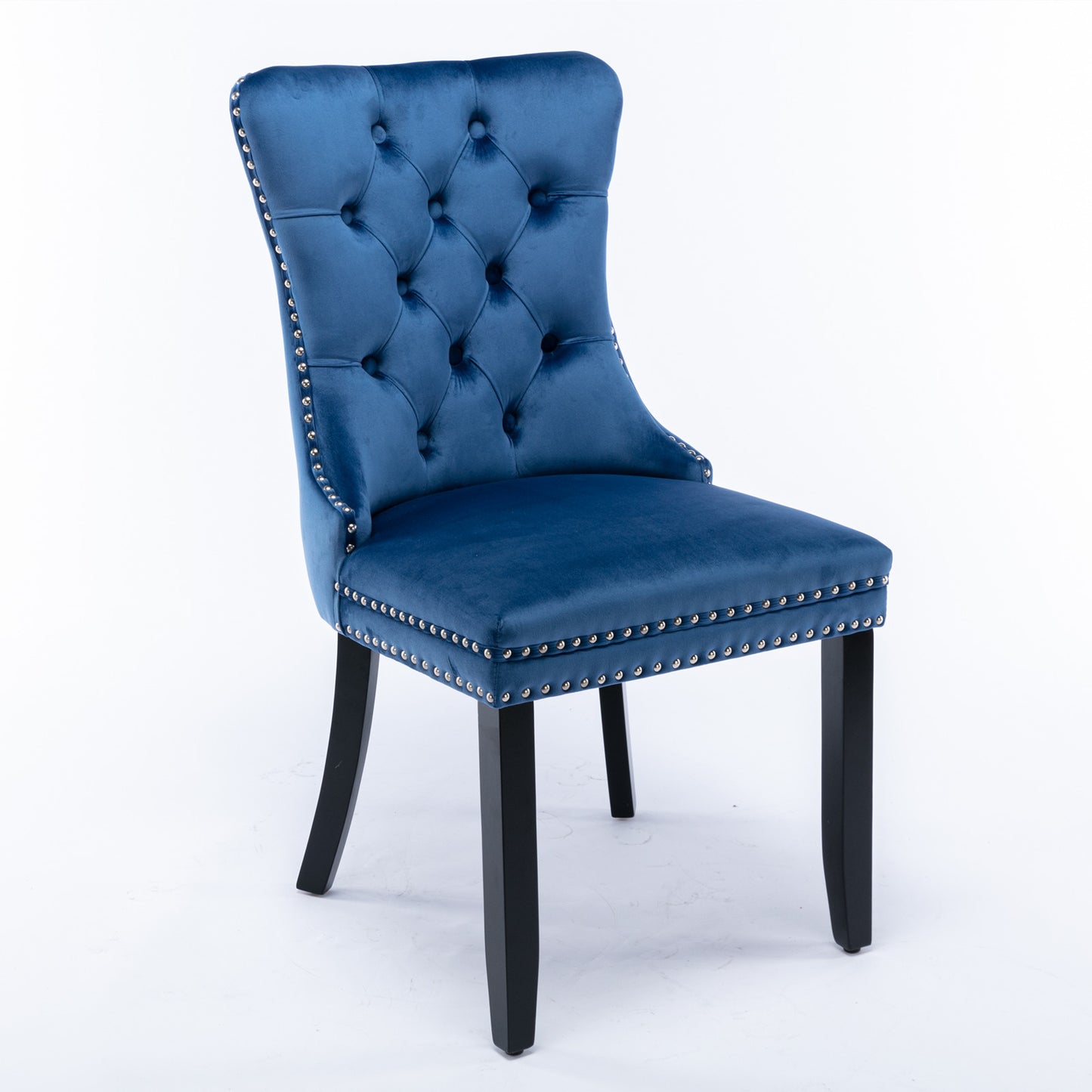 Nikki Collection Modern, High-end Tufted Solid Wood Contemporary Velvet Upholstered Dining Chair with Wood Legs Nailhead Trim 2-Pcs Set,Blue, SW2001BL image 4