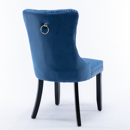 Nikki Collection Modern, High-end Tufted Solid Wood Contemporary Velvet Upholstered Dining Chair with Wood Legs Nailhead Trim 2-Pcs Set,Blue, SW2001BL image 6