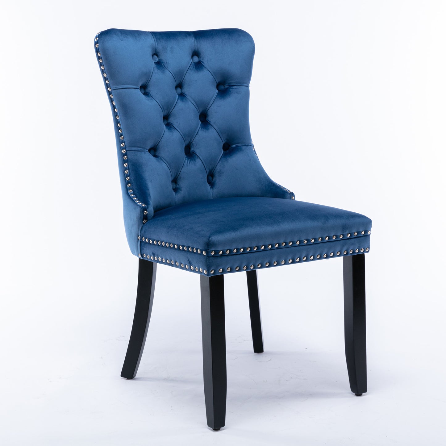 Nikki Collection Modern, High-end Tufted Solid Wood Contemporary Velvet Upholstered Dining Chair with Wood Legs Nailhead Trim 2-Pcs Set,Blue, SW2001BL image 3