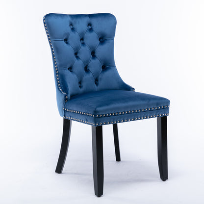 Nikki Collection Modern, High-end Tufted Solid Wood Contemporary Velvet Upholstered Dining Chair with Wood Legs Nailhead Trim 2-Pcs Set,Blue, SW2001BL image 3