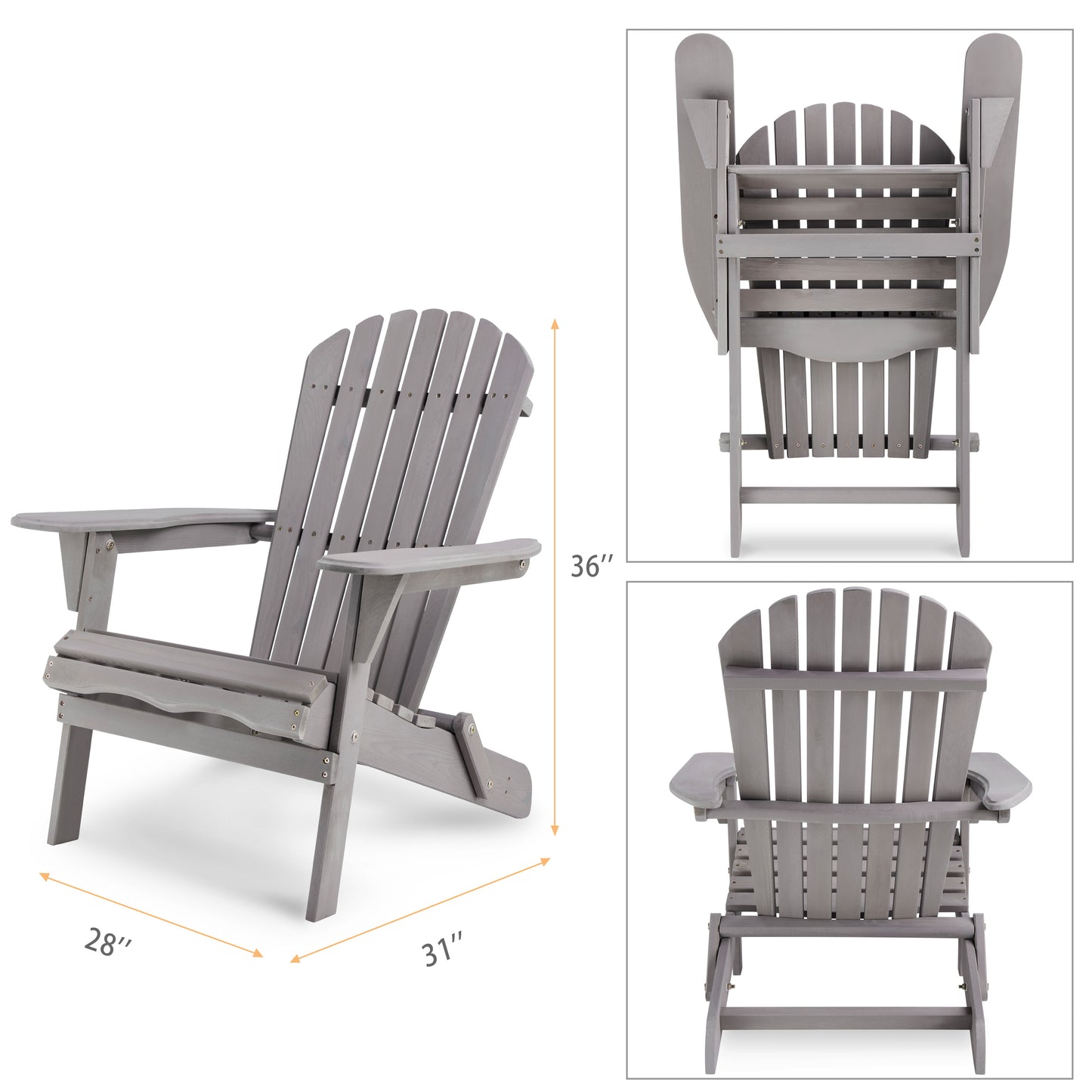 Wood Lounge Patio Chair for Garden Outdoor Wooden Folding Adirondack Chair Set of 2 Solid Wood Lounge Patio Chair for Garden, Lawn, Backyard, image 10