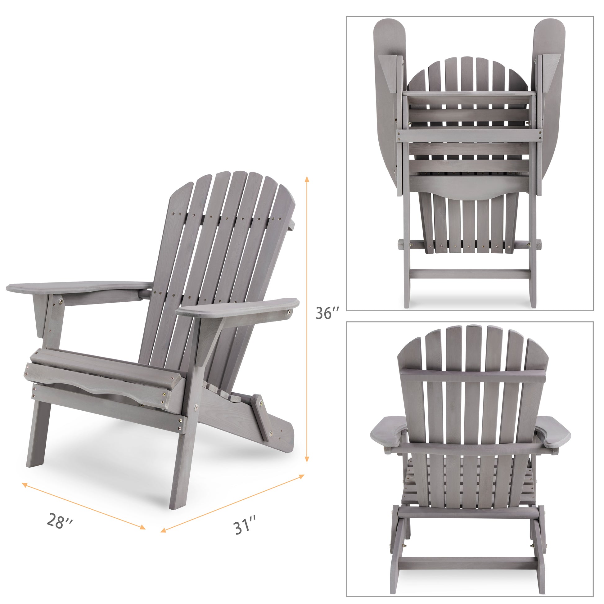 Wood Lounge Patio Chair for Garden Outdoor Wooden Folding Adirondack Chair Set of 2 Solid Wood Lounge Patio Chair for Garden, Lawn, Backyard, image 10