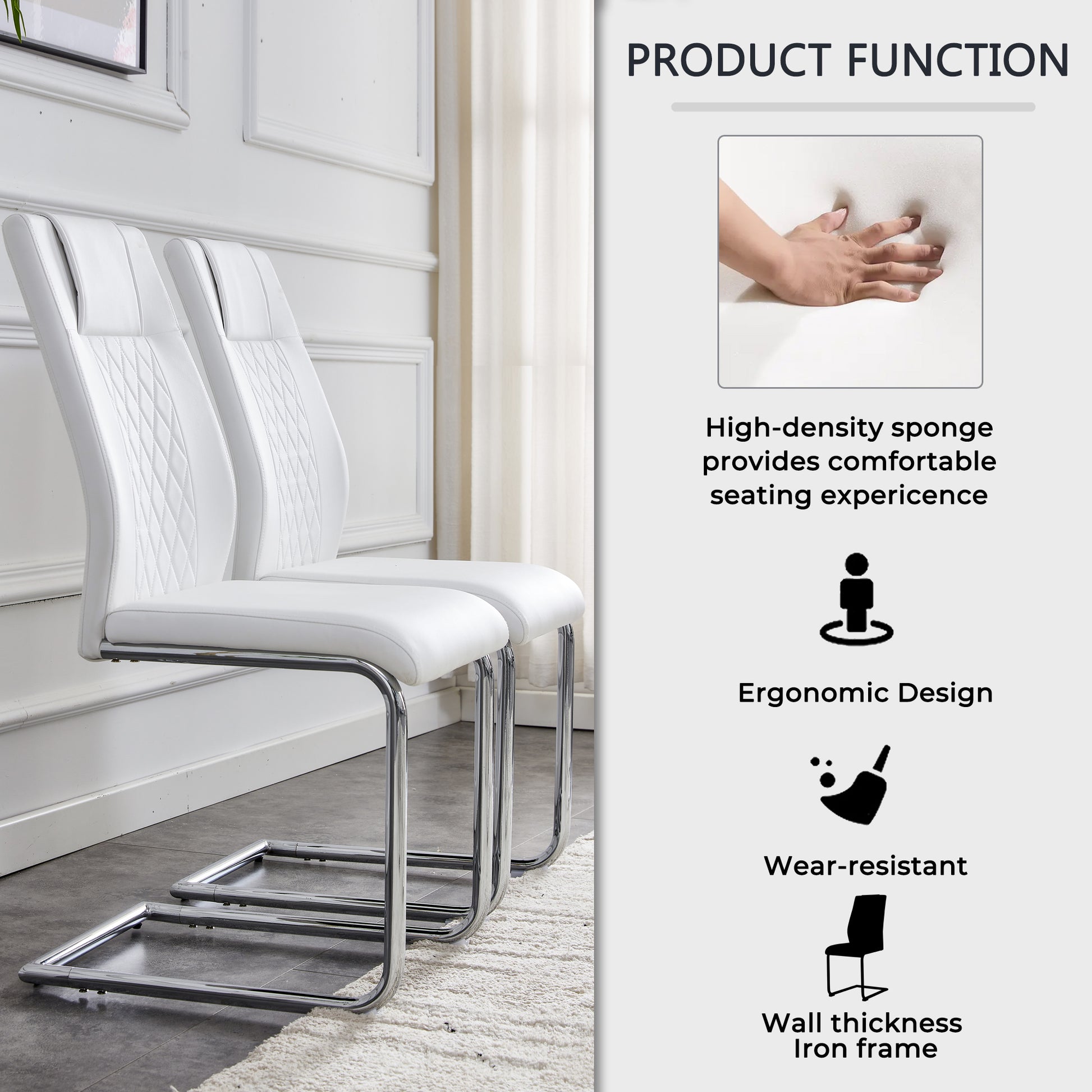 Modern Dining Chairs with Faux Leather Padded Seat Dining Living Room Chairs Upholstered Chair with Metal Legs Design for Kitchen, Living, Bedroom, Dining Room Side Chairs Set of 6 (White+PU)C-001 image 7
