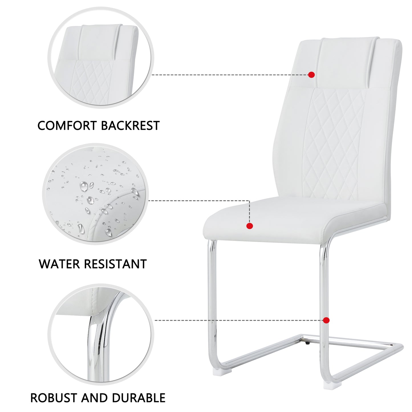 Modern Dining Chairs with Faux Leather Padded Seat Dining Living Room Chairs Upholstered Chair with Metal Legs Design for Kitchen, Living, Bedroom, Dining Room Side Chairs Set of 6 (White+PU)C-001 image 5