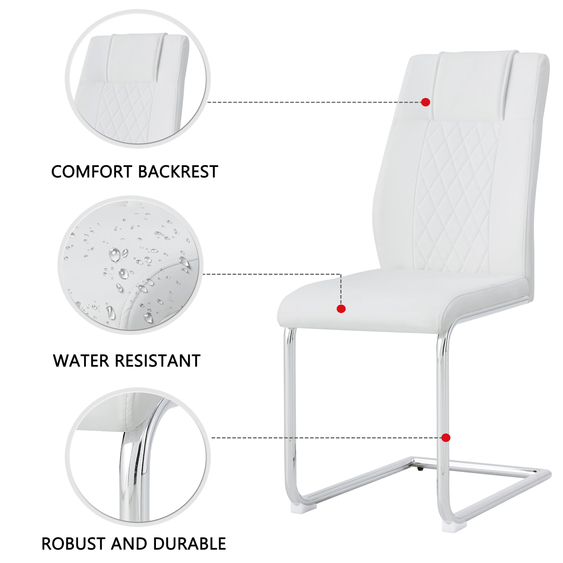 Modern Dining Chairs with Faux Leather Padded Seat Dining Living Room Chairs Upholstered Chair with Metal Legs Design for Kitchen, Living, Bedroom, Dining Room Side Chairs Set of 6 (White+PU)C-001 image 5