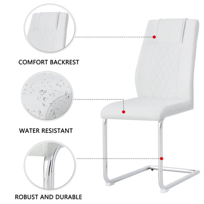 Modern Dining Chairs with Faux Leather Padded Seat Dining Living Room Chairs Upholstered Chair with Metal Legs Design for Kitchen, Living, Bedroom, Dining Room Side Chairs Set of 6 (White+PU)C-001 image 5