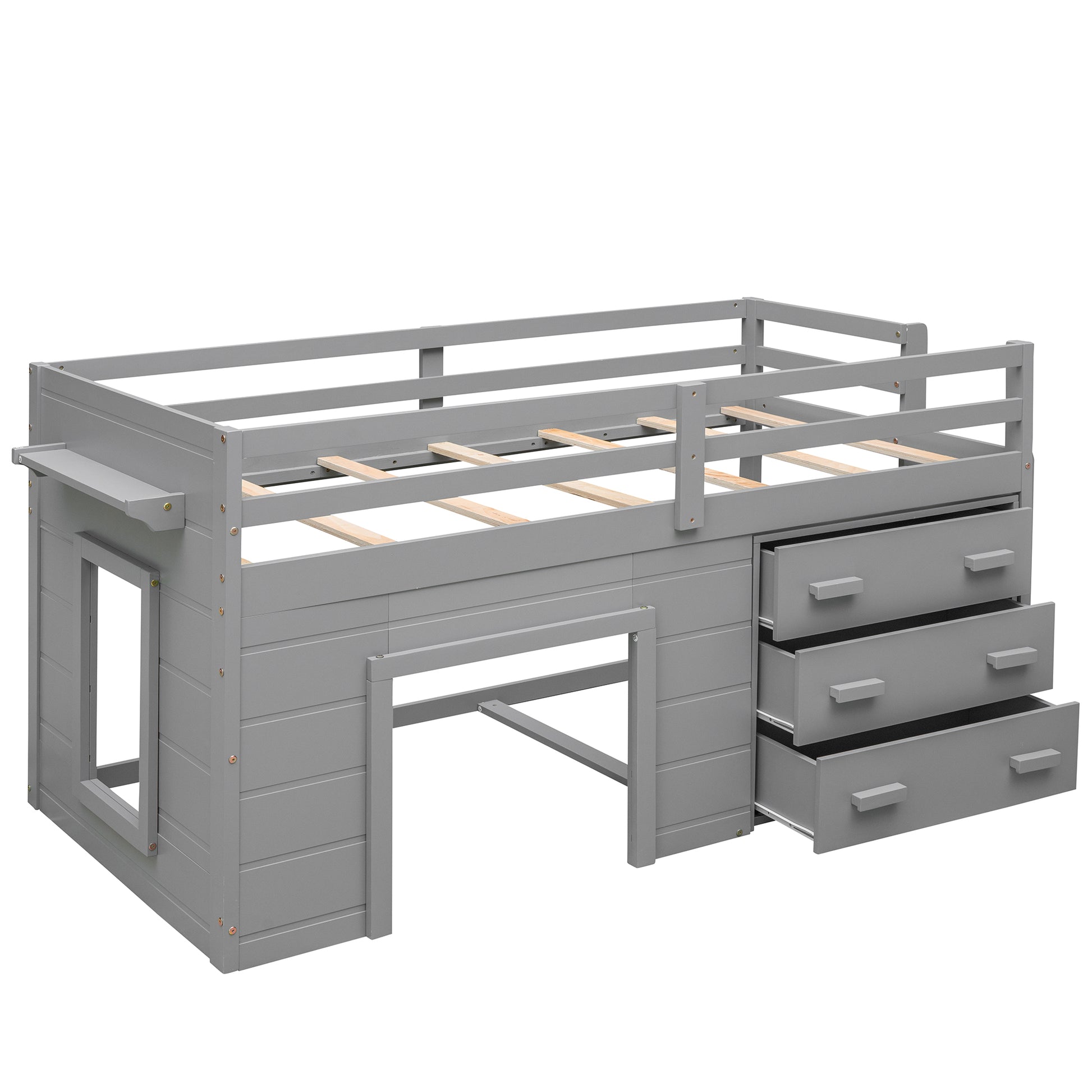 Twin Size Loft Bed with Cabinet and Shelf - Gray (OLD SKU:LP001501AAE) image 6