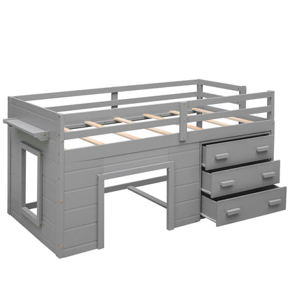 Twin Size Loft Bed with Cabinet and Shelf - Gray (OLD SKU:LP001501AAE) image 6