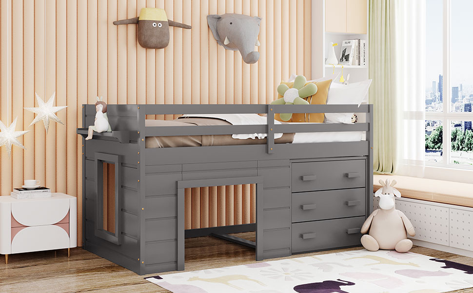 Twin Size Loft Bed with Cabinet and Shelf - Gray (OLD SKU:LP001501AAE) image 3