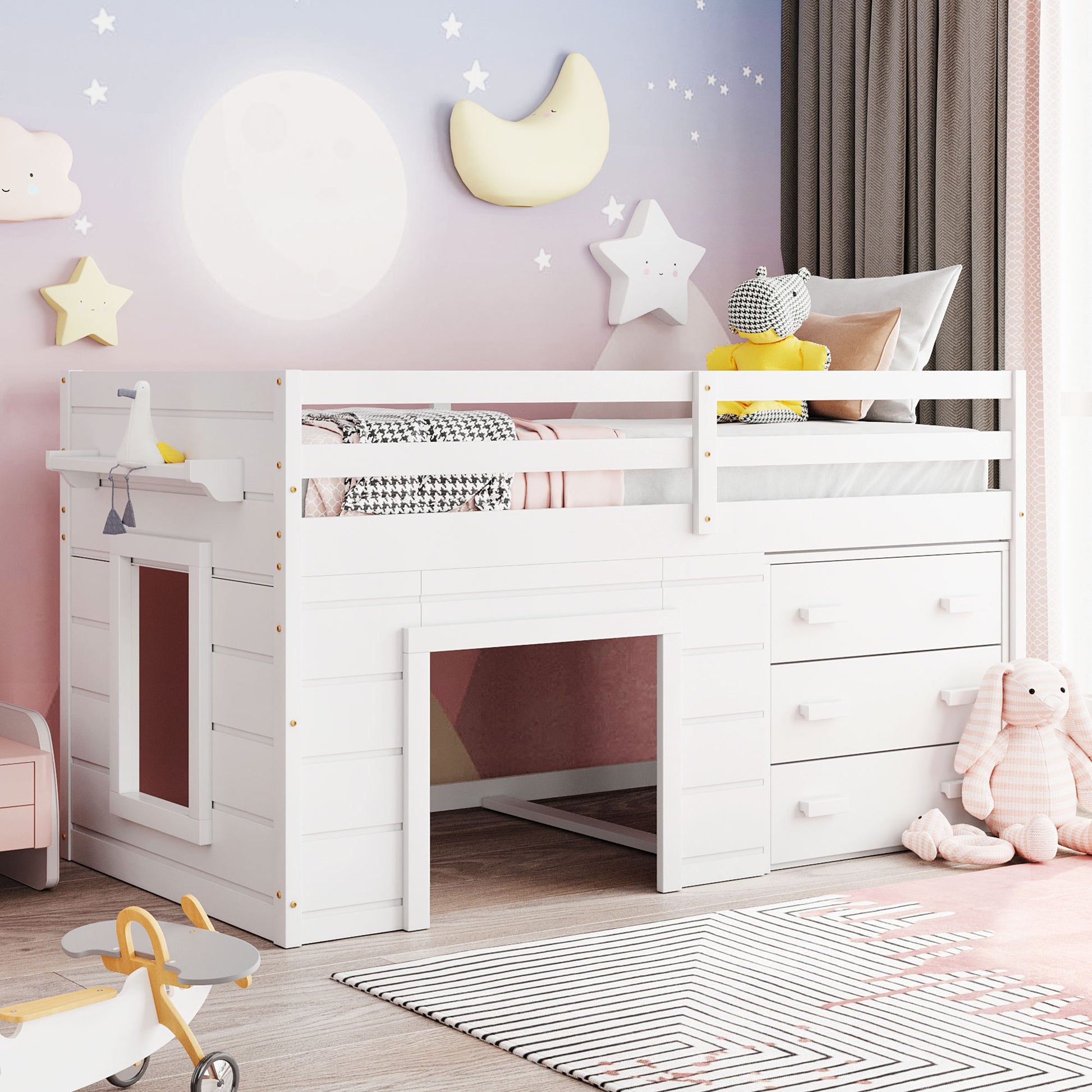 Twin Size Loft Bed with Cabinet and Shelf - White (OLD SKU:LP001501AAK) image 1