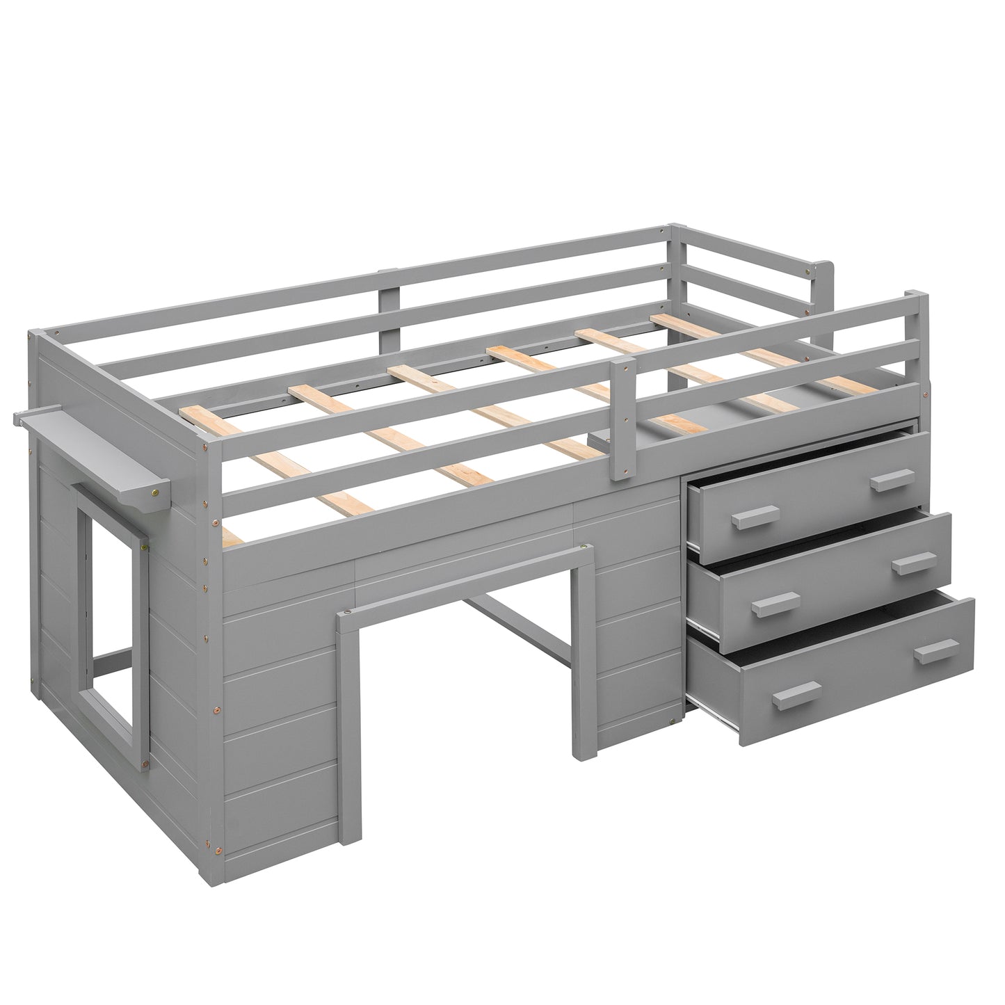 Twin Size Loft Bed with Cabinet and Shelf - Gray (OLD SKU:LP001501AAE) image 7