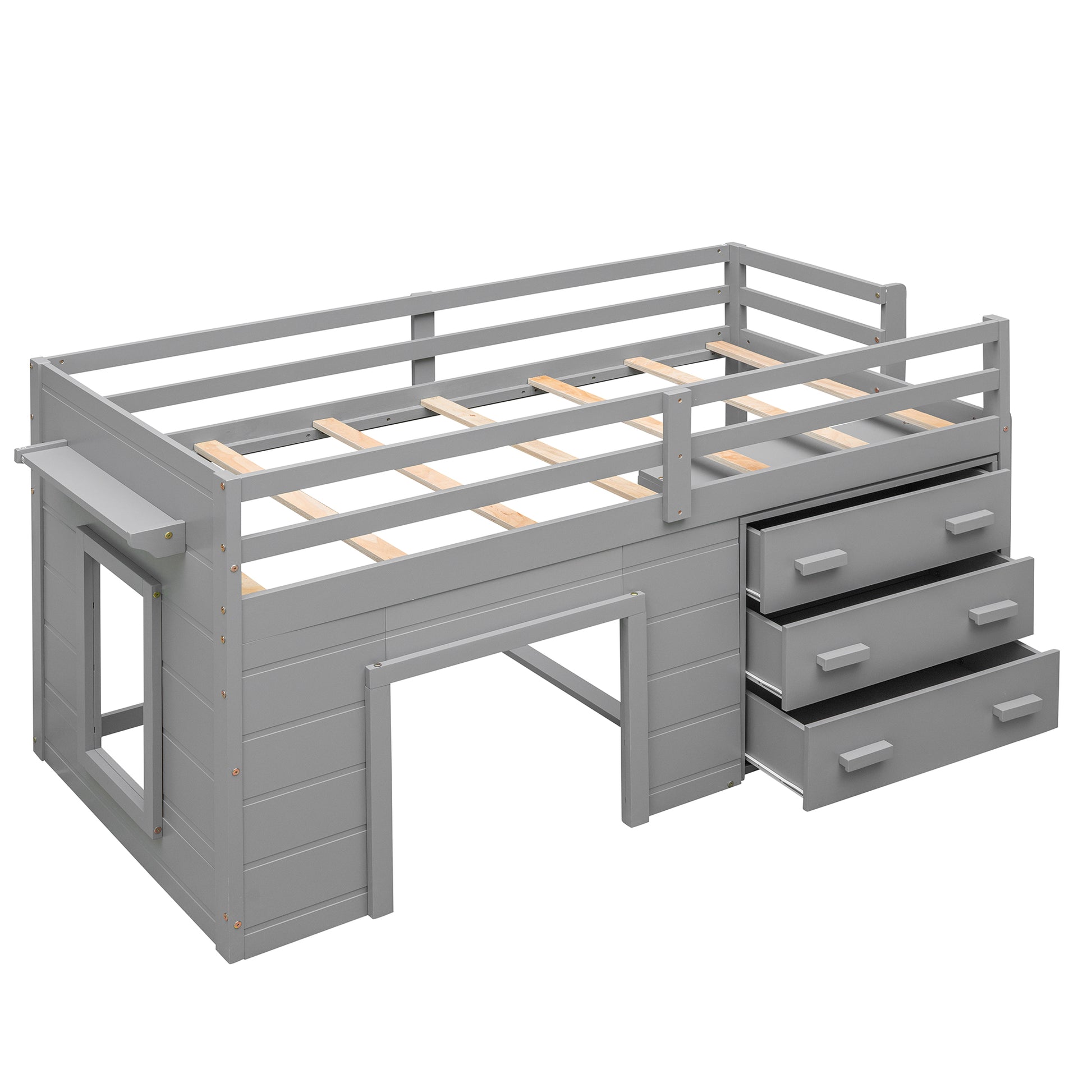 Twin Size Loft Bed with Cabinet and Shelf - Gray (OLD SKU:LP001501AAE) image 7