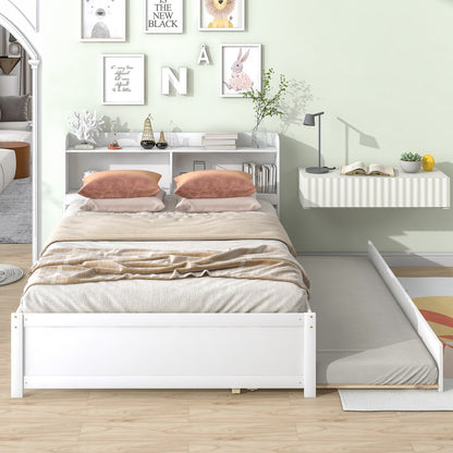 Full Size Bed with Trundle and Bookcase Headboard,White (Old Sku W50446124) image 1