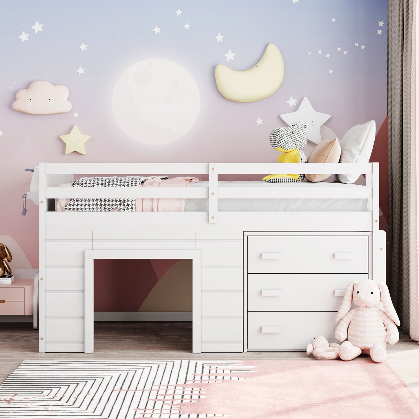 Twin Size Loft Bed with Cabinet and Shelf - White (OLD SKU:LP001501AAK) image 2