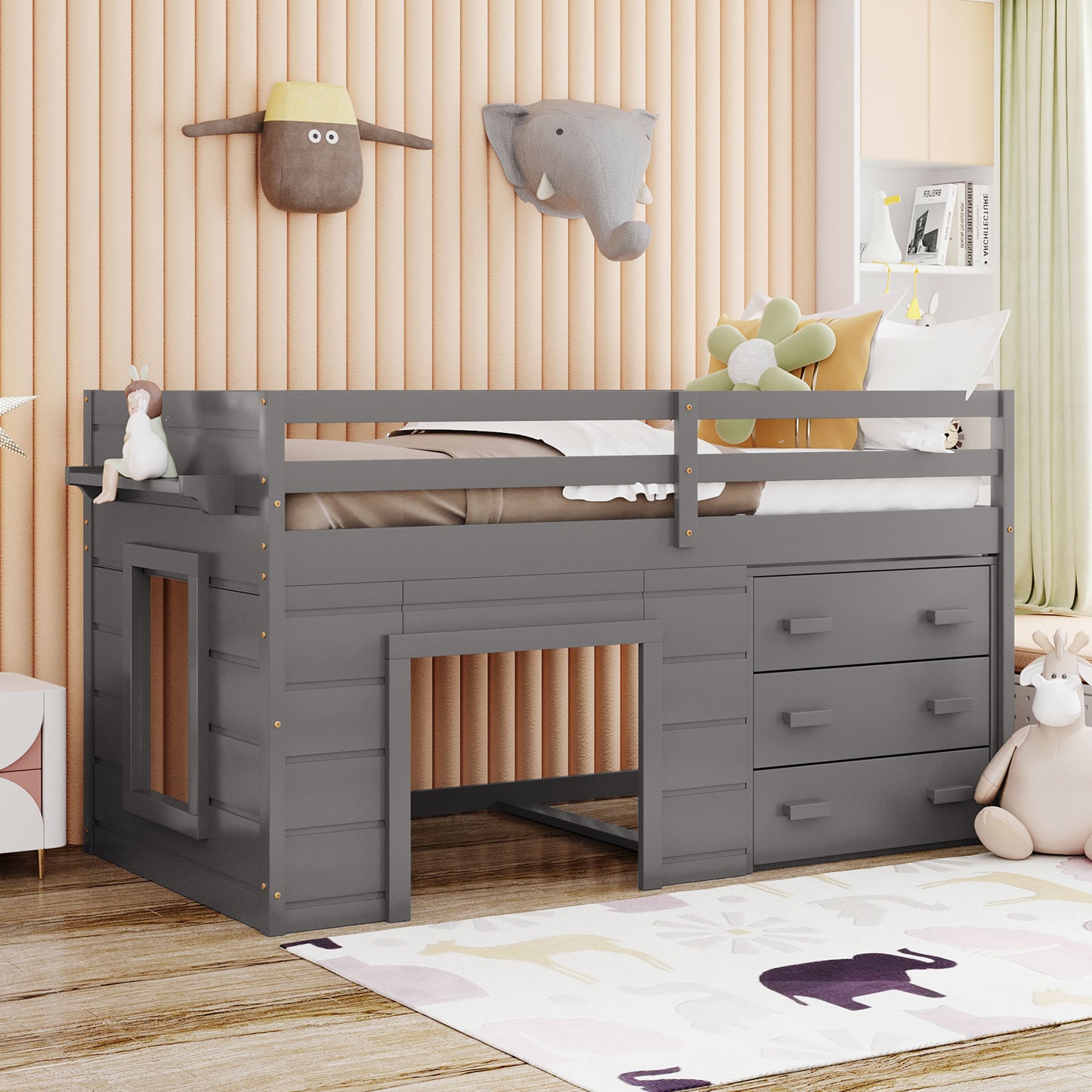 Twin Size Loft Bed with Cabinet and Shelf - Gray (OLD SKU:LP001501AAE) image 1