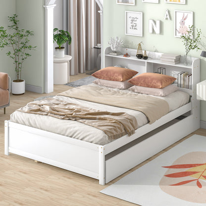 Full Size Bed with Trundle and Bookcase Headboard,White (Old Sku W50446124) image 3