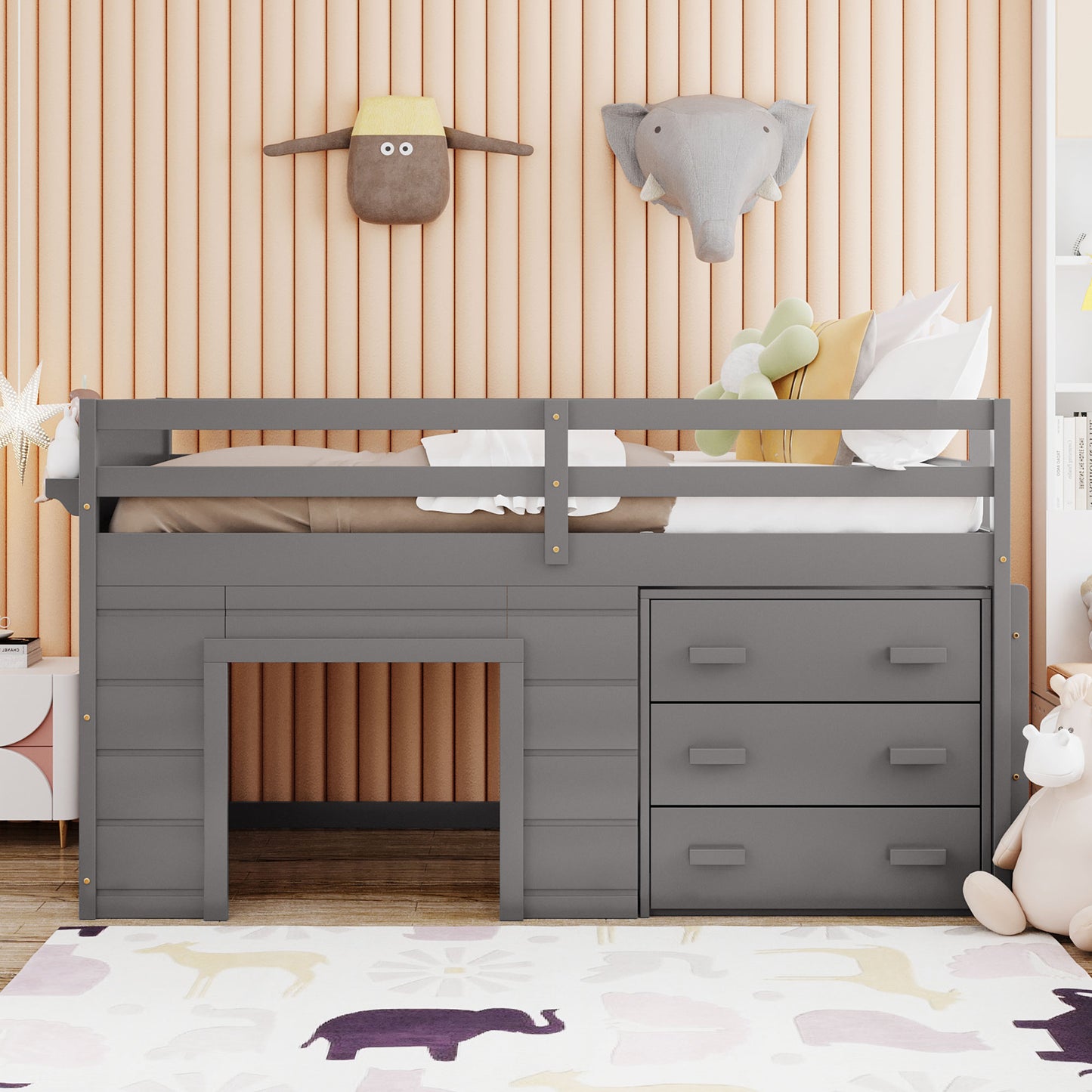 Twin Size Loft Bed with Cabinet and Shelf - Gray (OLD SKU:LP001501AAE) image 2
