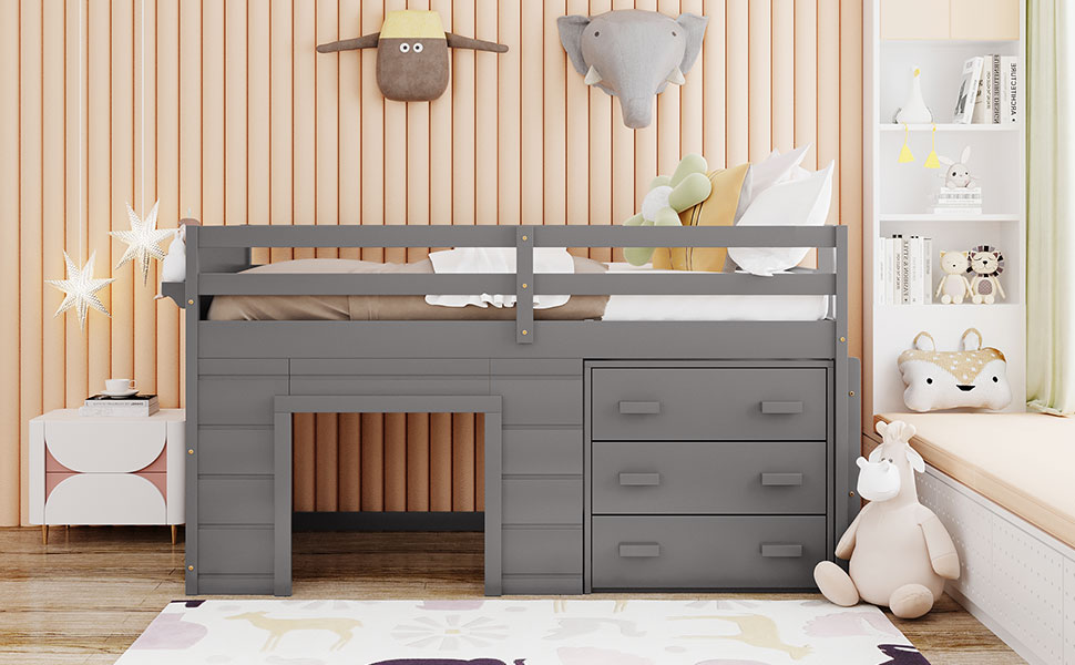 Twin Size Loft Bed with Cabinet and Shelf - Gray (OLD SKU:LP001501AAE) image 4