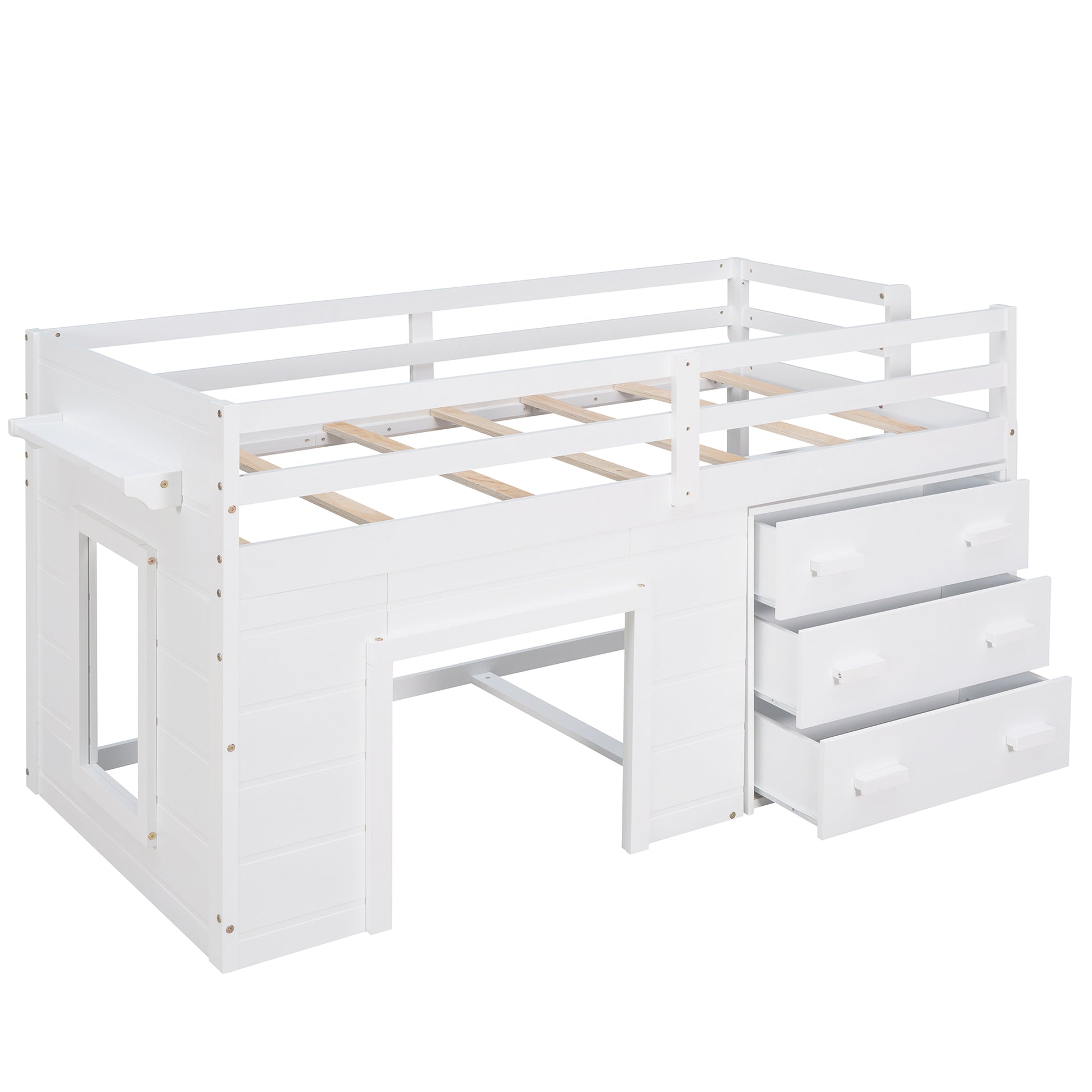 Twin Size Loft Bed with Cabinet and Shelf - White (OLD SKU:LP001501AAK) image 4