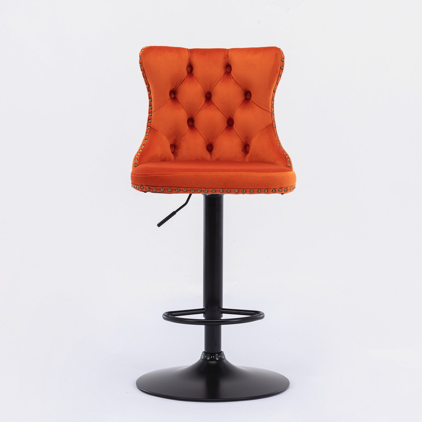 A&A Furniture,Swivel Velvet Barstools Adjusatble Seat Height from 25-33 Inch,17.7inch base, Modern Upholstered Bar Stools with Backs Comfortable Tufted for Home Pub and Kitchen Island,Orange,Set of 2 image 2