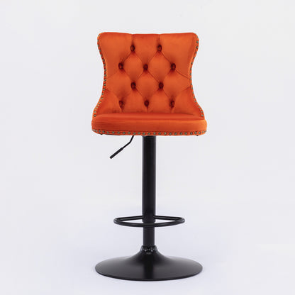 A&A Furniture,Swivel Velvet Barstools Adjusatble Seat Height from 25-33 Inch,17.7inch base, Modern Upholstered Bar Stools with Backs Comfortable Tufted for Home Pub and Kitchen Island,Orange,Set of 2 image 2