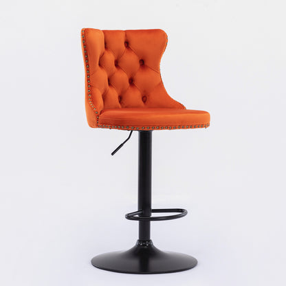A&A Furniture,Swivel Velvet Barstools Adjusatble Seat Height from 25-33 Inch,17.7inch base, Modern Upholstered Bar Stools with Backs Comfortable Tufted for Home Pub and Kitchen Island,Orange,Set of 2 image 3