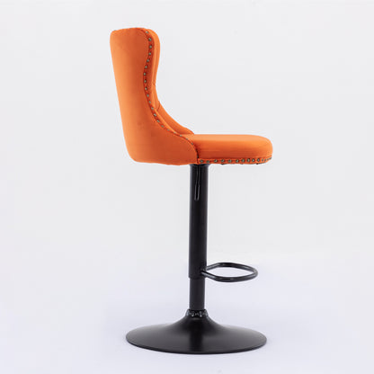 A&A Furniture,Swivel Velvet Barstools Adjusatble Seat Height from 25-33 Inch,17.7inch base, Modern Upholstered Bar Stools with Backs Comfortable Tufted for Home Pub and Kitchen Island,Orange,Set of 2 image 4