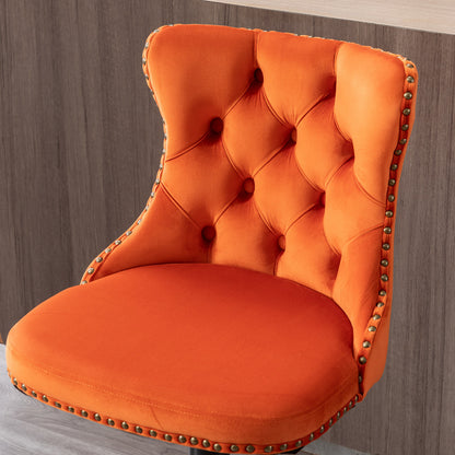 A&A Furniture,Swivel Velvet Barstools Adjusatble Seat Height from 25-33 Inch,17.7inch base, Modern Upholstered Bar Stools with Backs Comfortable Tufted for Home Pub and Kitchen Island,Orange,Set of 2 image 8