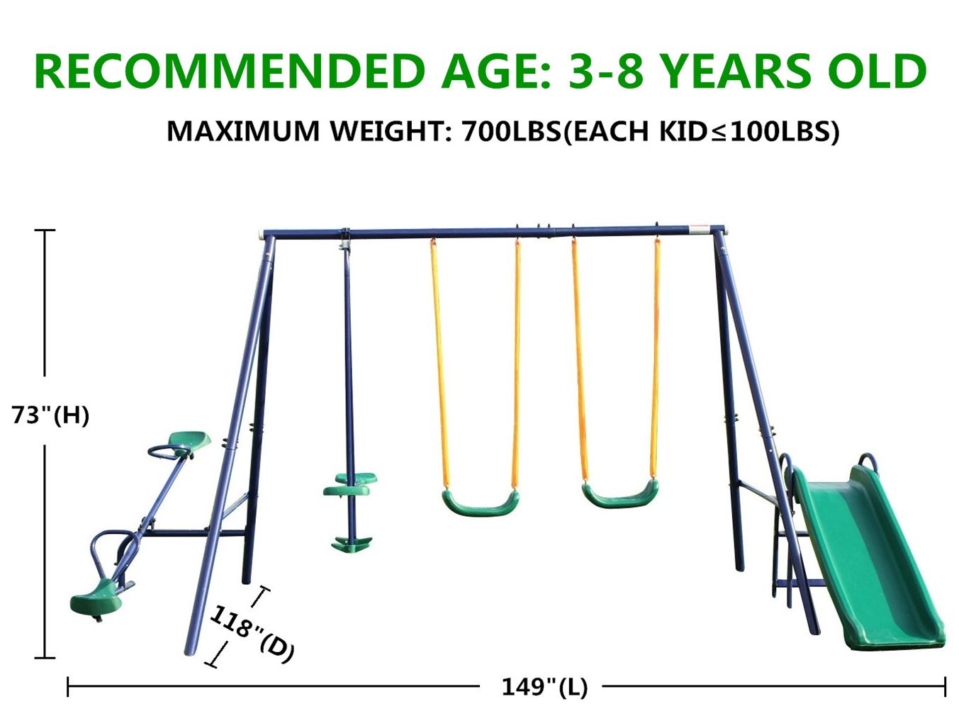4 in 1 Swing Set With Seesaw, Belt Swing, Slide, Glider for Backyard image 7