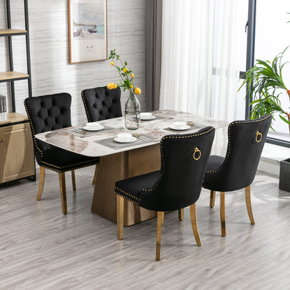 A&A Furniture,Nikki Collection Modern, High-end Tufted Solid Wood Contemporary Velvet Upholstered Dining Chair with Golden Stainless Steel Plating Legs,Nailhead Trim,Set of 2，Black and Gold, SW1601BK image 11