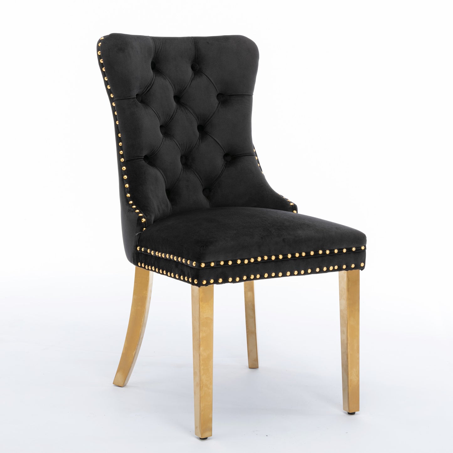 A&A Furniture,Nikki Collection Modern, High-end Tufted Solid Wood Contemporary Velvet Upholstered Dining Chair with Golden Stainless Steel Plating Legs,Nailhead Trim,Set of 2，Black and Gold, SW1601BK image 3