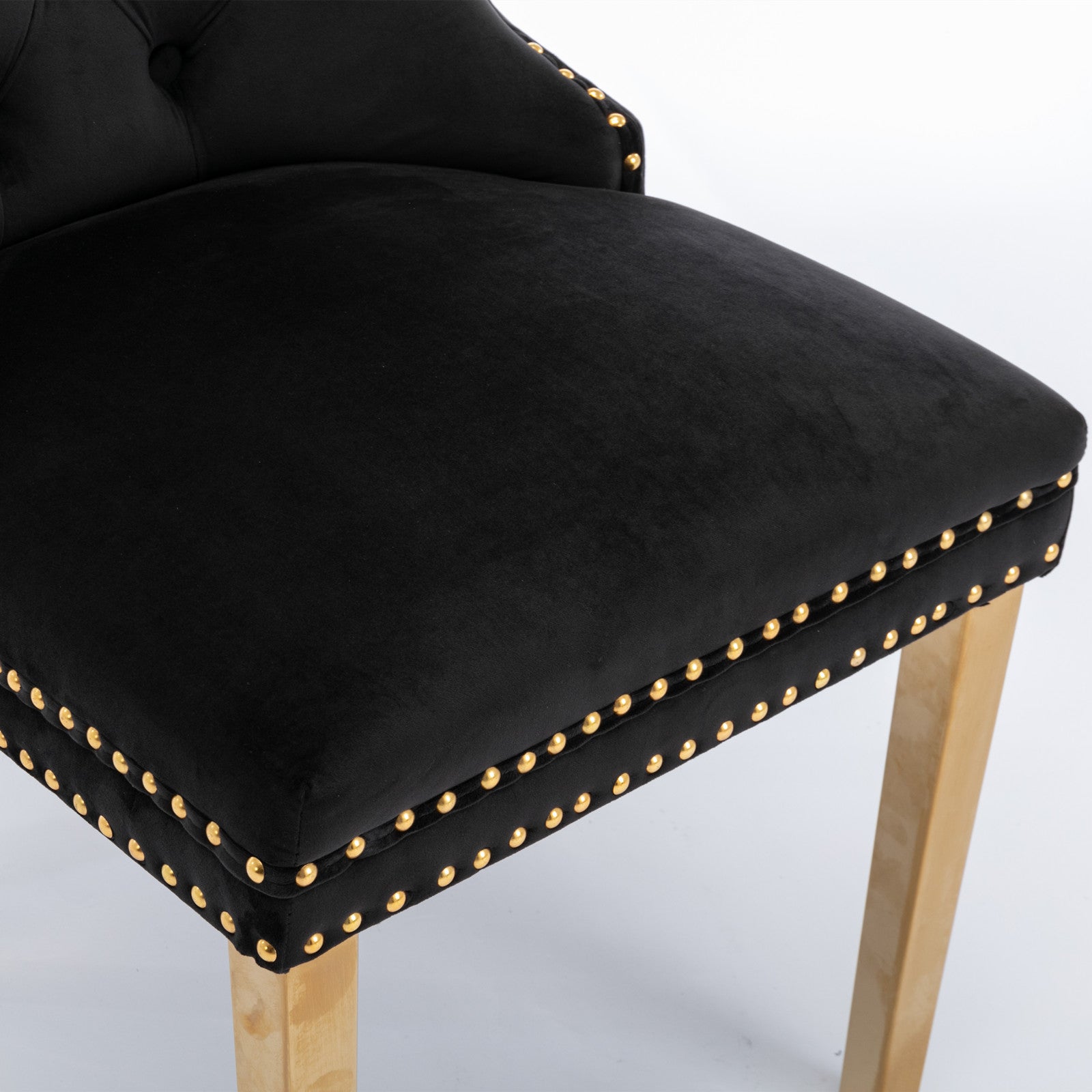 A&A Furniture,Nikki Collection Modern, High-end Tufted Solid Wood Contemporary Velvet Upholstered Dining Chair with Golden Stainless Steel Plating Legs,Nailhead Trim,Set of 2，Black and Gold, SW1601BK image 8