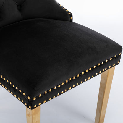 A&A Furniture,Nikki Collection Modern, High-end Tufted Solid Wood Contemporary Velvet Upholstered Dining Chair with Golden Stainless Steel Plating Legs,Nailhead Trim,Set of 2，Black and Gold, SW1601BK image 8