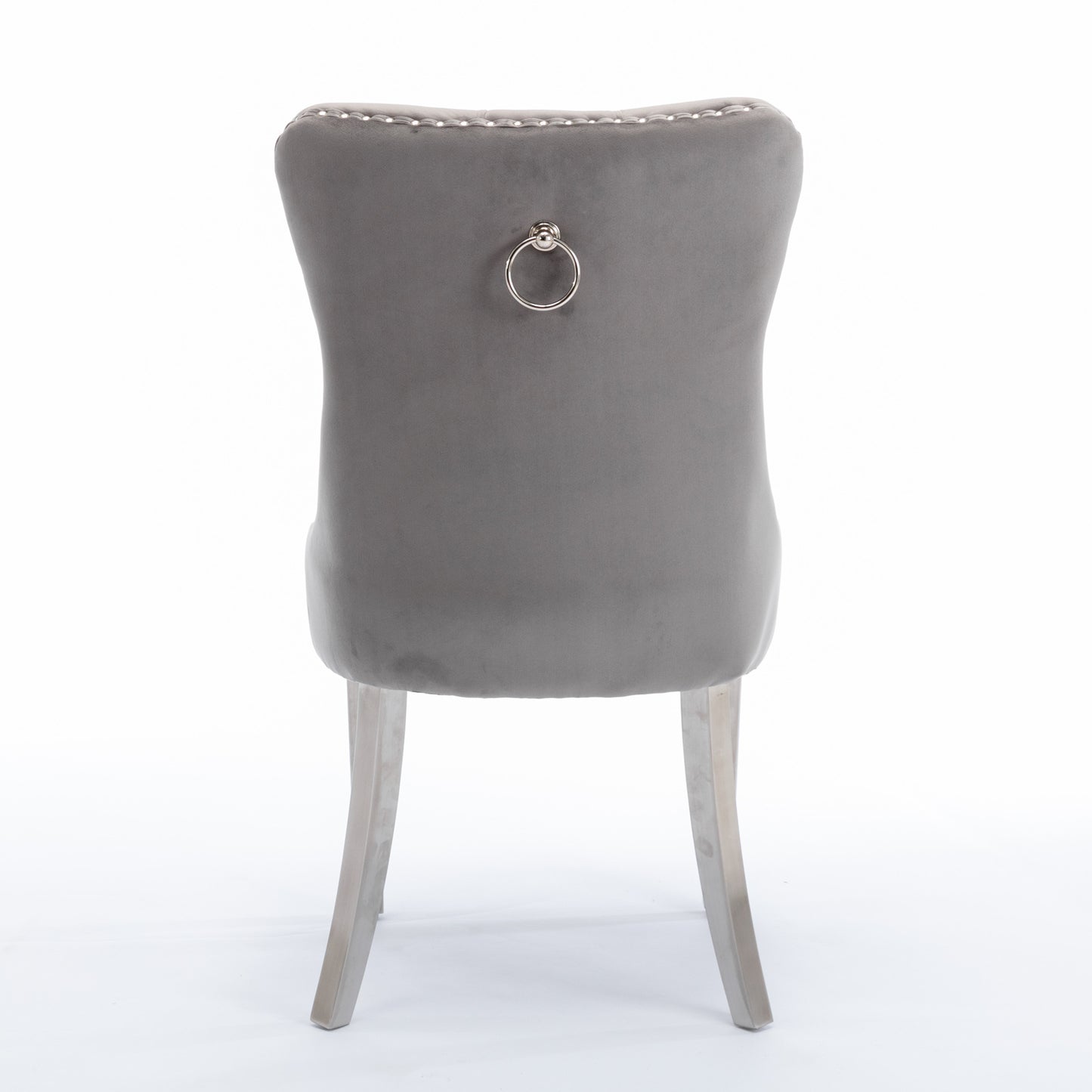 A&A Furniture,Nikki Collection Modern, High-end Tufted Solid Wood Contemporary Velvet Upholstered Dining Chair with Chrome Stainless Steel Plating Legs,Nailhead Trim,Set of 2,Gray and Chrome, SW1701GY image 6