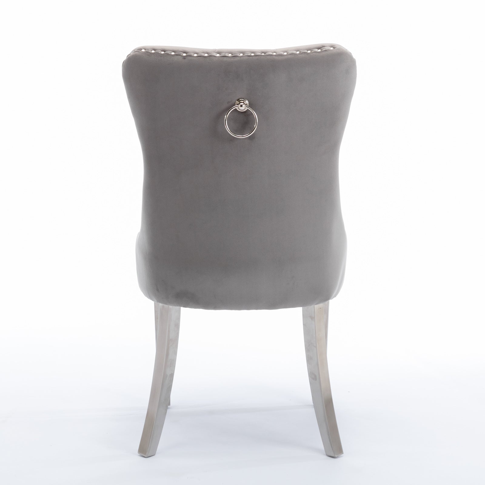A&A Furniture,Nikki Collection Modern, High-end Tufted Solid Wood Contemporary Velvet Upholstered Dining Chair with Chrome Stainless Steel Plating Legs,Nailhead Trim,Set of 2,Gray and Chrome, SW1701GY image 6