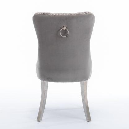 A&A Furniture,Nikki Collection Modern, High-end Tufted Solid Wood Contemporary Velvet Upholstered Dining Chair with Chrome Stainless Steel Plating Legs,Nailhead Trim,Set of 2,Gray and Chrome, SW1701GY image 6