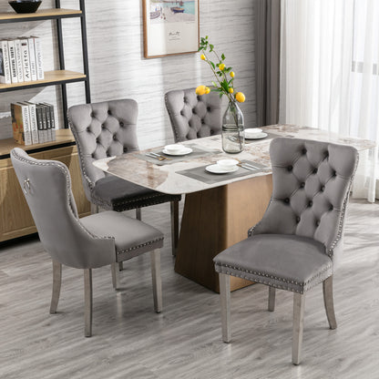 A&A Furniture,Nikki Collection Modern, High-end Tufted Solid Wood Contemporary Velvet Upholstered Dining Chair with Chrome Stainless Steel Plating Legs,Nailhead Trim,Set of 2,Gray and Chrome, SW1701GY image 12