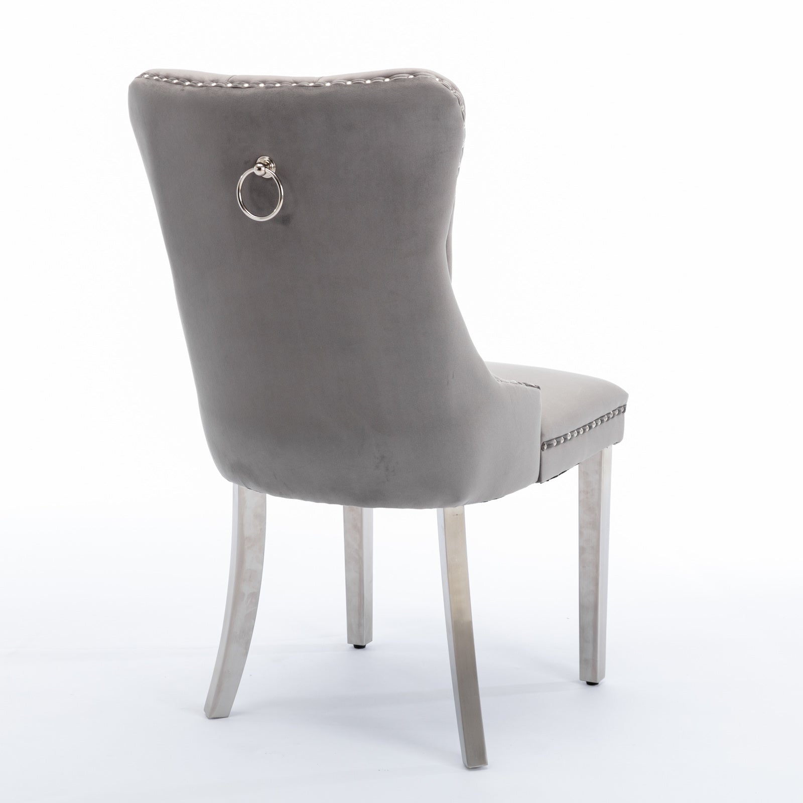A&A Furniture,Nikki Collection Modern, High-end Tufted Solid Wood Contemporary Velvet Upholstered Dining Chair with Chrome Stainless Steel Plating Legs,Nailhead Trim,Set of 2,Gray and Chrome, SW1701GY image 5
