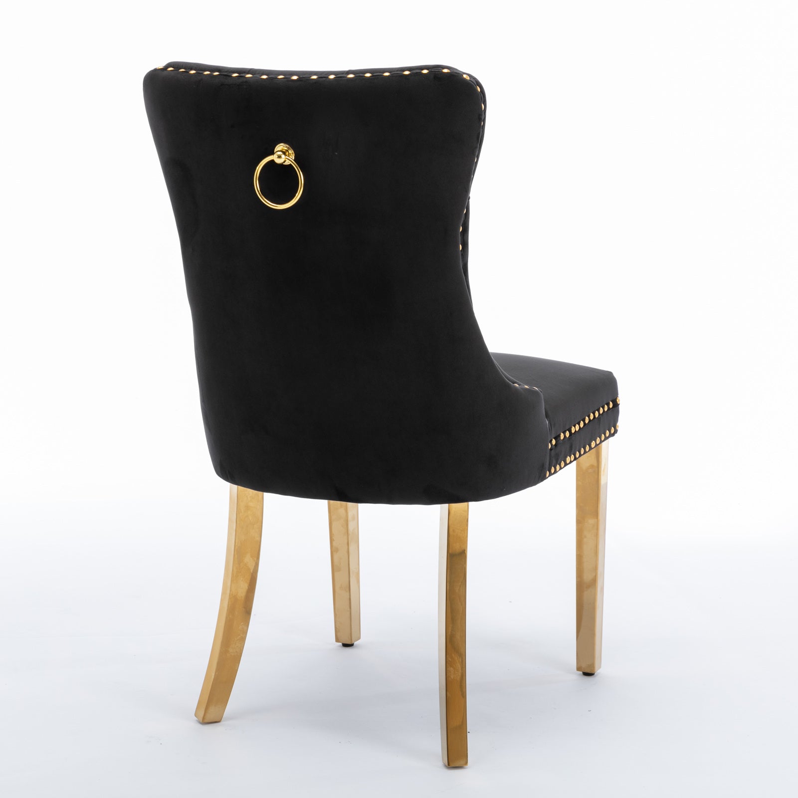A&A Furniture,Nikki Collection Modern, High-end Tufted Solid Wood Contemporary Velvet Upholstered Dining Chair with Golden Stainless Steel Plating Legs,Nailhead Trim,Set of 2，Black and Gold, SW1601BK image 5