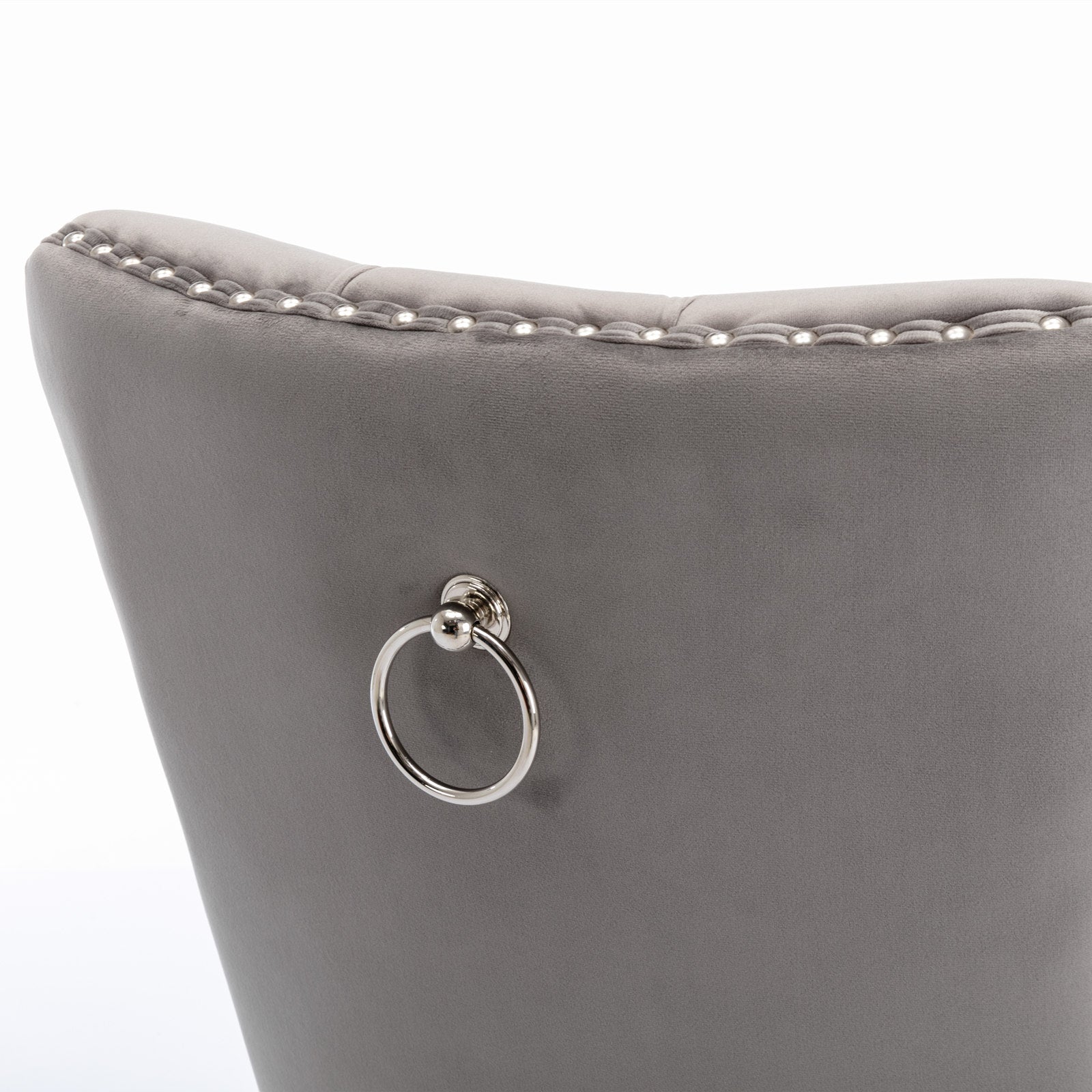 A&A Furniture,Nikki Collection Modern, High-end Tufted Solid Wood Contemporary Velvet Upholstered Dining Chair with Chrome Stainless Steel Plating Legs,Nailhead Trim,Set of 2,Gray and Chrome, SW1701GY image 7