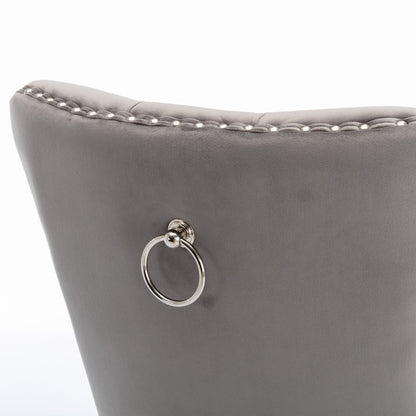 A&A Furniture,Nikki Collection Modern, High-end Tufted Solid Wood Contemporary Velvet Upholstered Dining Chair with Chrome Stainless Steel Plating Legs,Nailhead Trim,Set of 2,Gray and Chrome, SW1701GY image 7