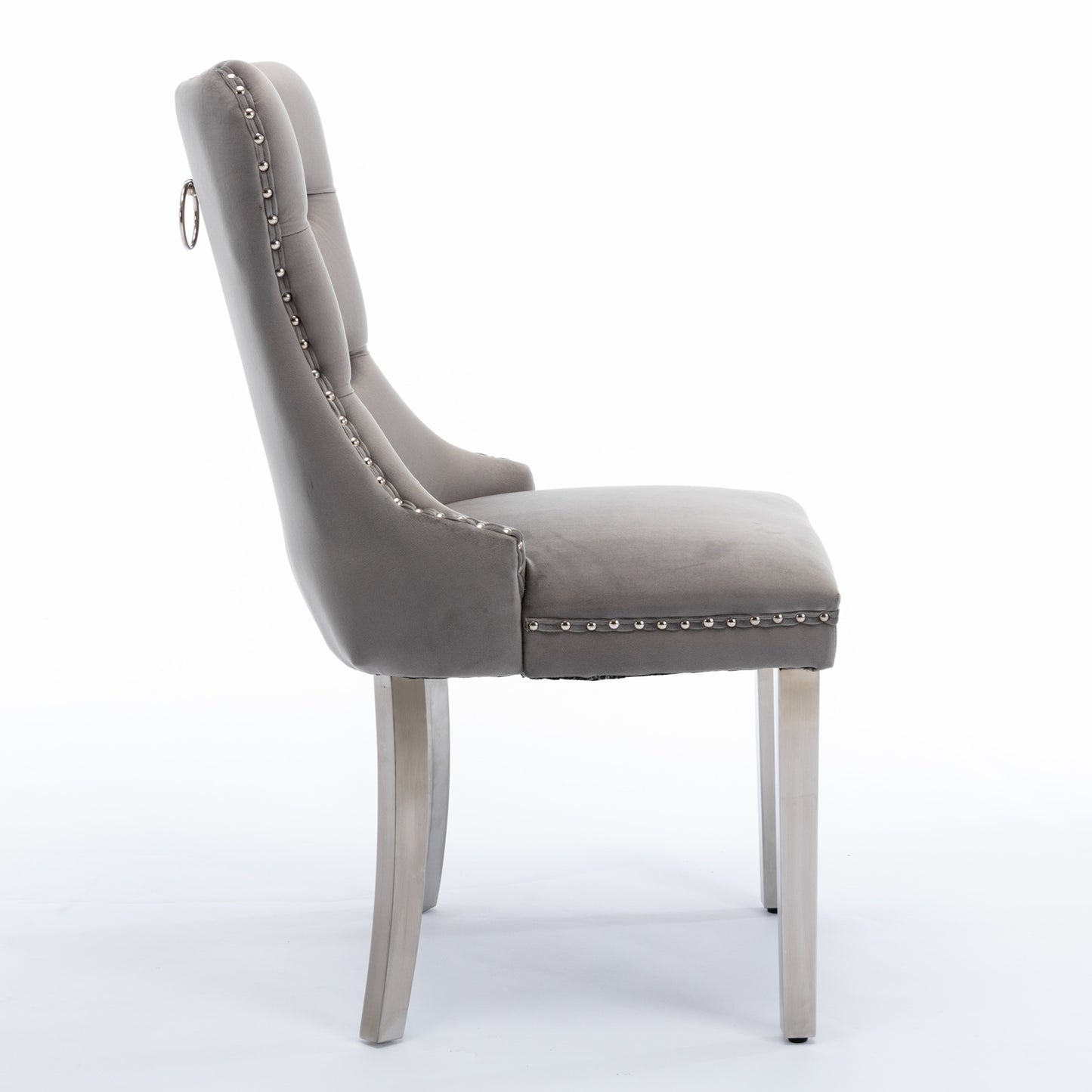A&A Furniture,Nikki Collection Modern, High-end Tufted Solid Wood Contemporary Velvet Upholstered Dining Chair with Chrome Stainless Steel Plating Legs,Nailhead Trim,Set of 2,Gray and Chrome, SW1701GY image 4