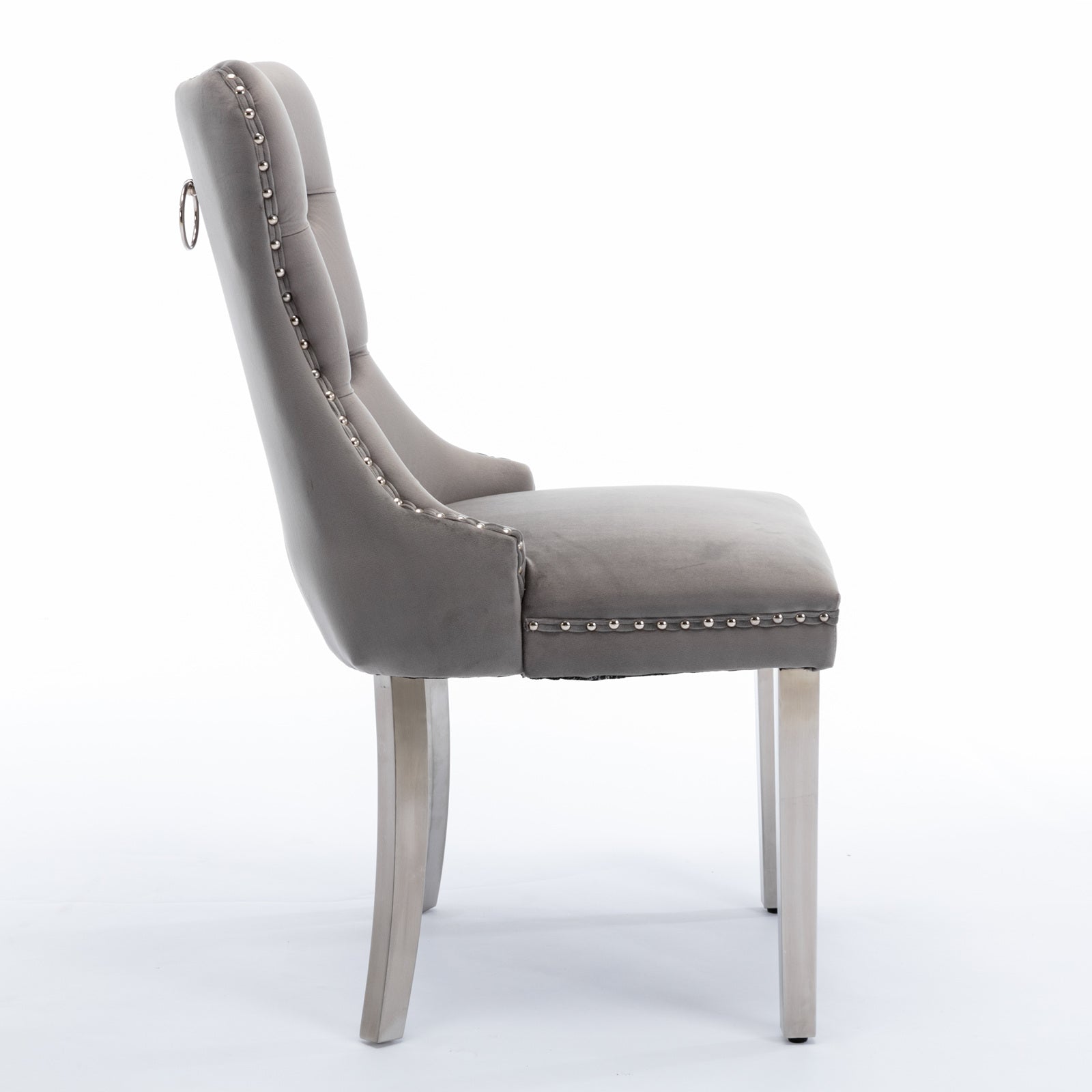 A&A Furniture,Nikki Collection Modern, High-end Tufted Solid Wood Contemporary Velvet Upholstered Dining Chair with Chrome Stainless Steel Plating Legs,Nailhead Trim,Set of 2,Gray and Chrome, SW1701GY image 4