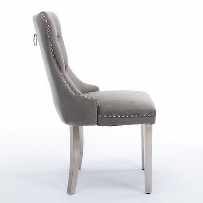 A&A Furniture,Nikki Collection Modern, High-end Tufted Solid Wood Contemporary Velvet Upholstered Dining Chair with Chrome Stainless Steel Plating Legs,Nailhead Trim,Set of 2,Gray and Chrome, SW1701GY image 4