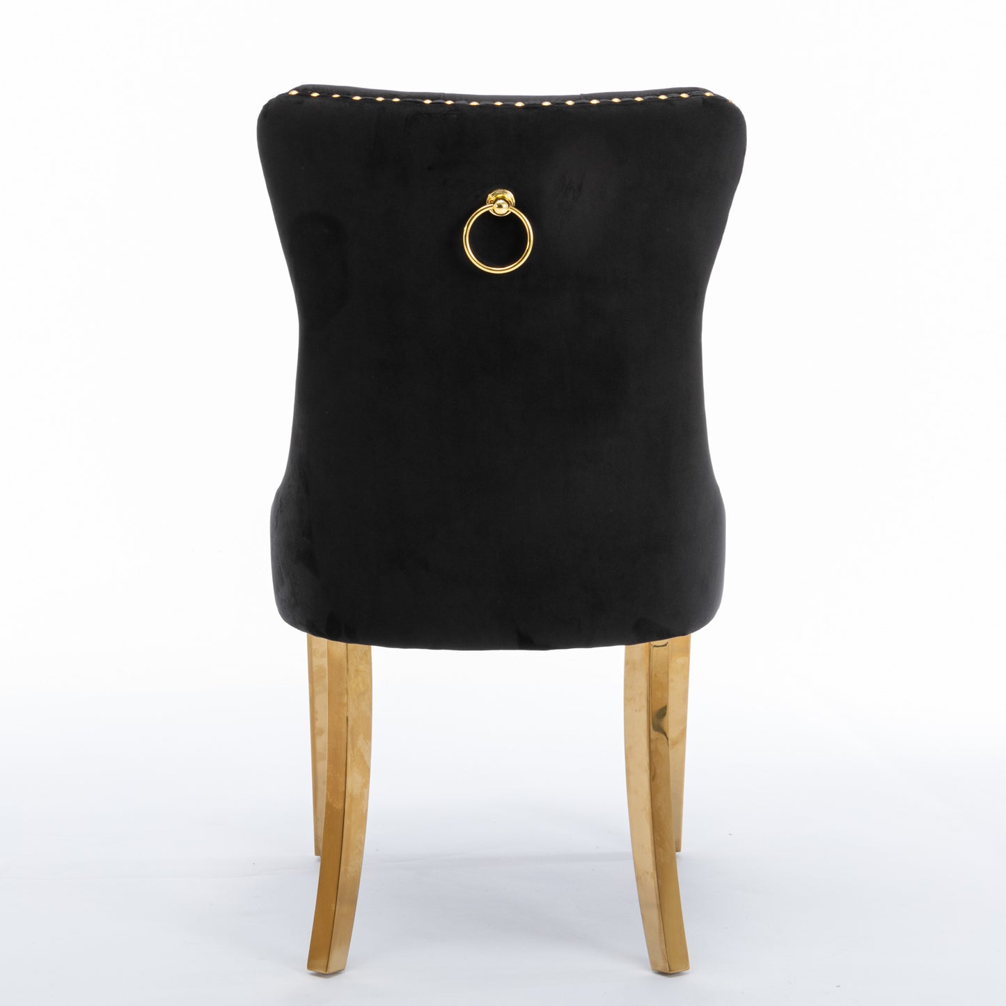 A&A Furniture,Nikki Collection Modern, High-end Tufted Solid Wood Contemporary Velvet Upholstered Dining Chair with Golden Stainless Steel Plating Legs,Nailhead Trim,Set of 2，Black and Gold, SW1601BK image 6