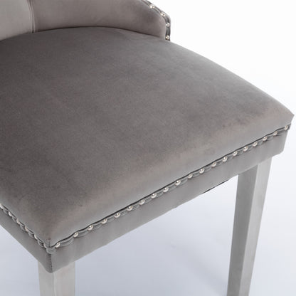 A&A Furniture,Nikki Collection Modern, High-end Tufted Solid Wood Contemporary Velvet Upholstered Dining Chair with Chrome Stainless Steel Plating Legs,Nailhead Trim,Set of 2,Gray and Chrome, SW1701GY image 9