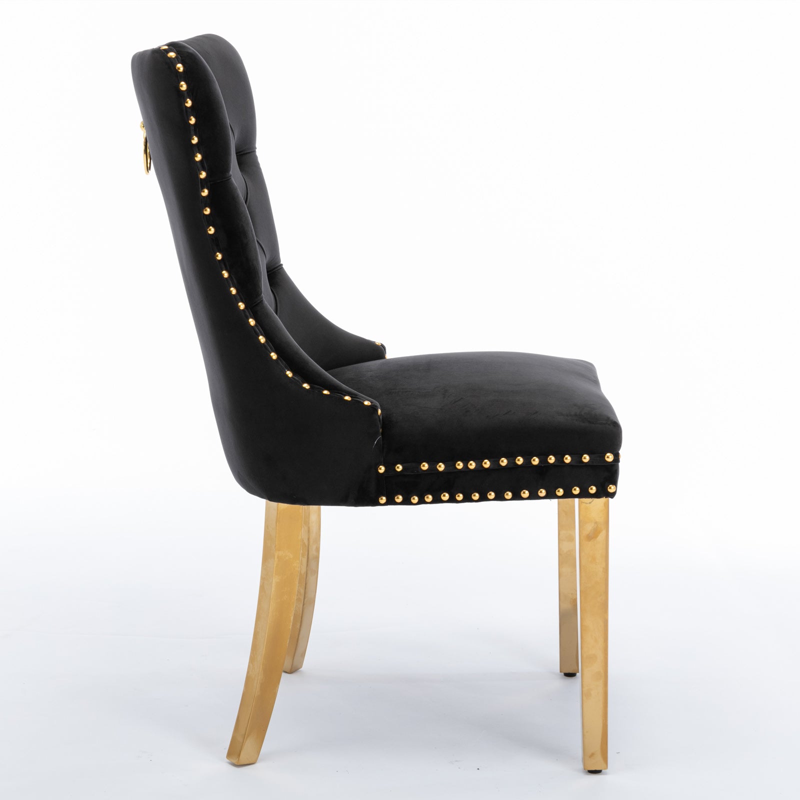 A&A Furniture,Nikki Collection Modern, High-end Tufted Solid Wood Contemporary Velvet Upholstered Dining Chair with Golden Stainless Steel Plating Legs,Nailhead Trim,Set of 2，Black and Gold, SW1601BK image 4