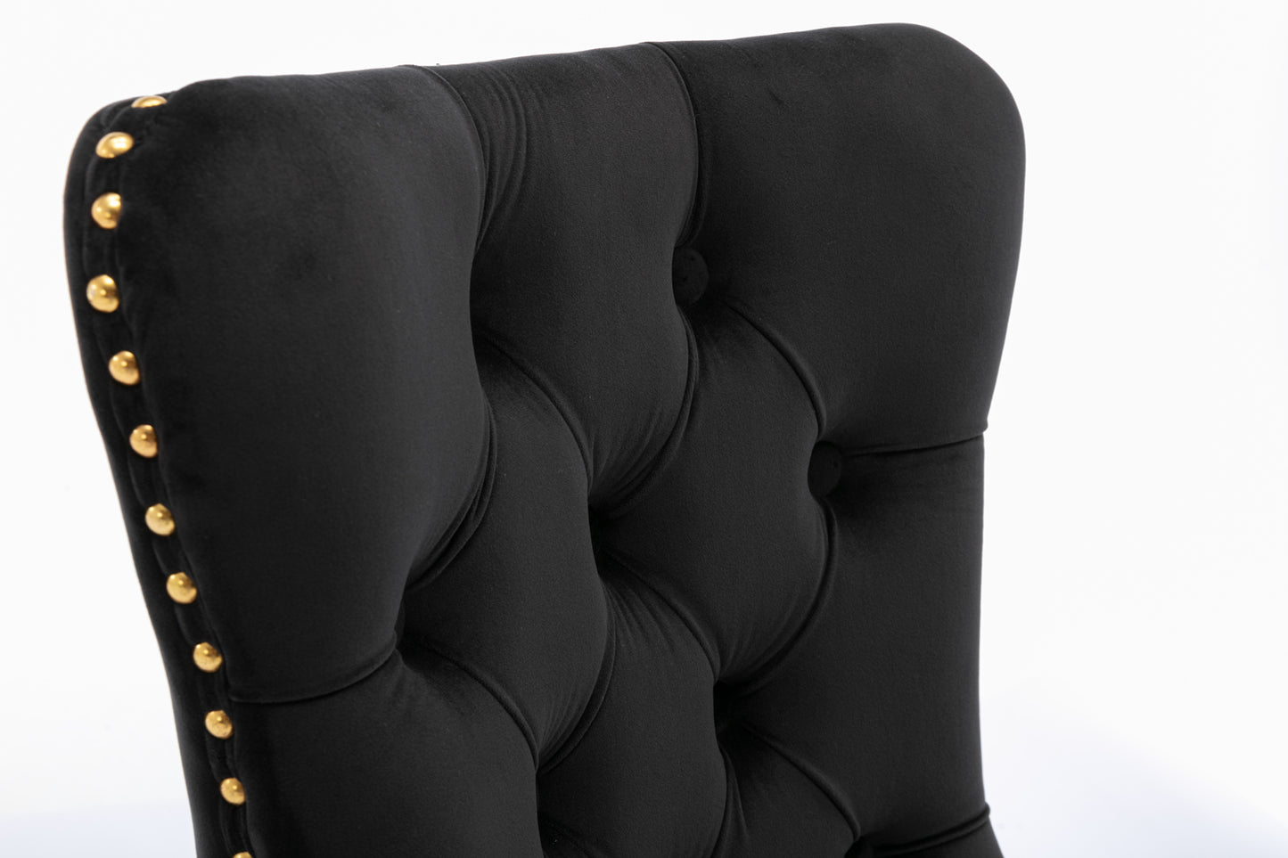 A&A Furniture,Nikki Collection Modern, High-end Tufted Solid Wood Contemporary Velvet Upholstered Dining Chair with Golden Stainless Steel Plating Legs,Nailhead Trim,Set of 2，Black and Gold, SW1601BK image 7
