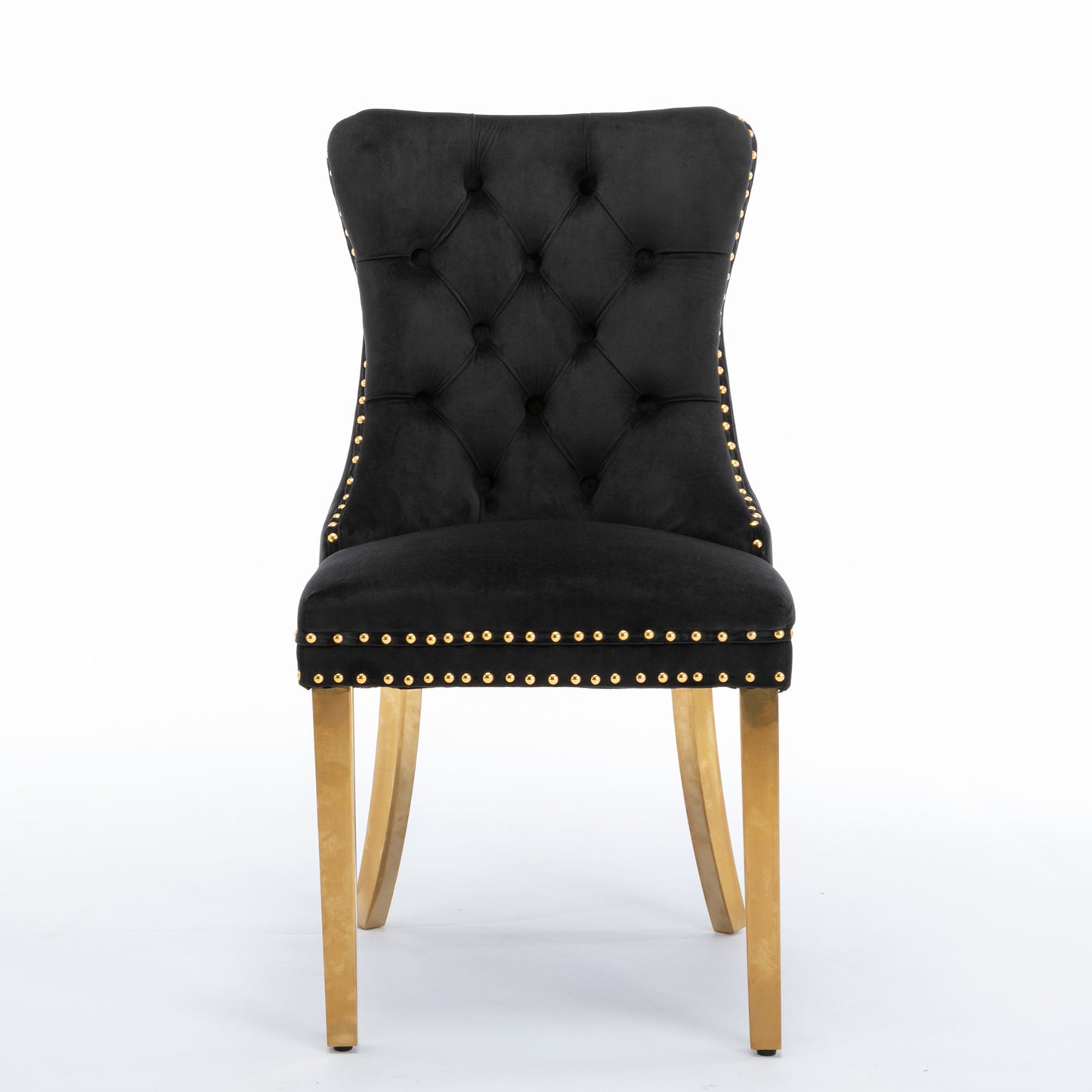 A&A Furniture,Nikki Collection Modern, High-end Tufted Solid Wood Contemporary Velvet Upholstered Dining Chair with Golden Stainless Steel Plating Legs,Nailhead Trim,Set of 2，Black and Gold, SW1601BK image 2